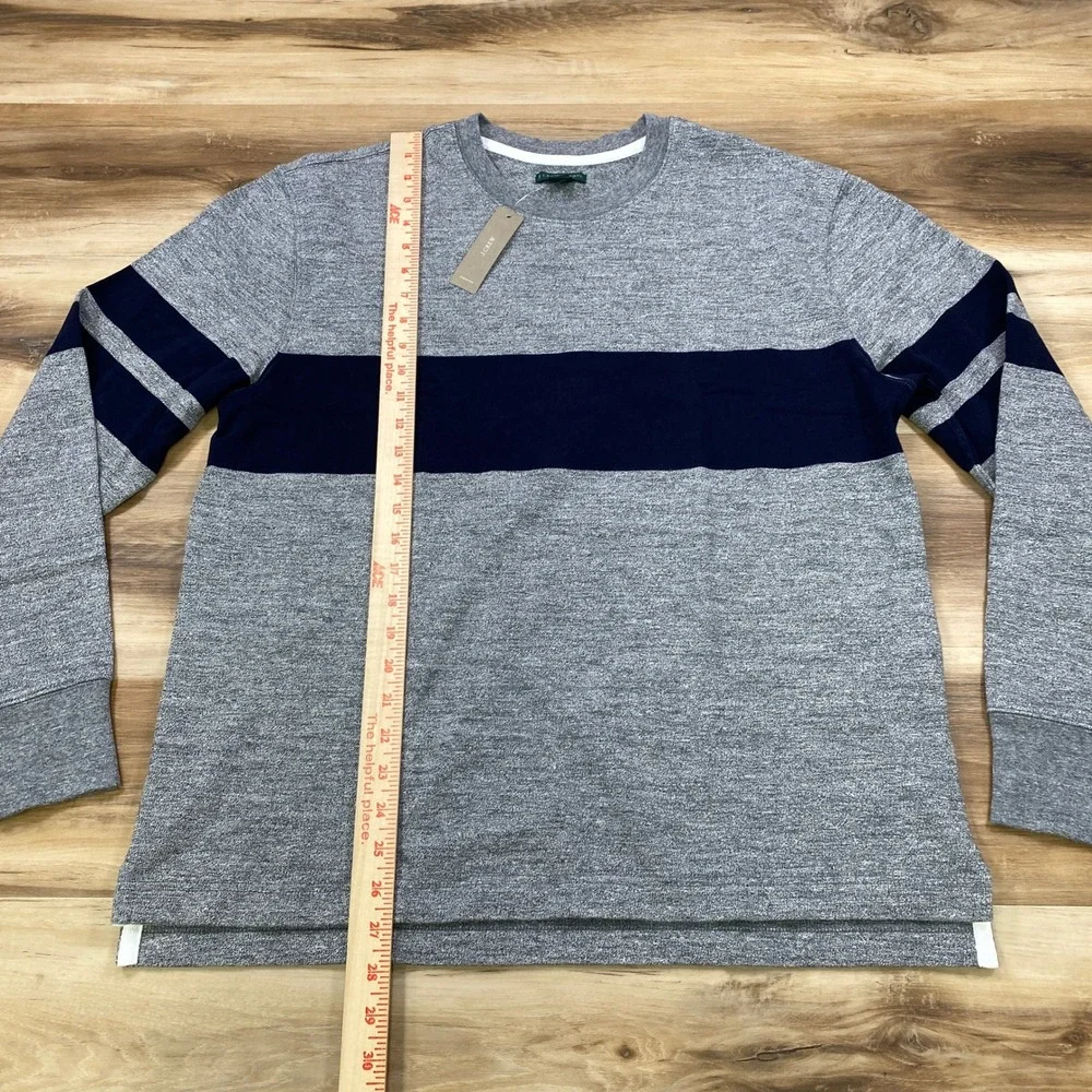 J.Crew Rugby Sweatshirt Mens M Heritage 100% Cotton Grey Navy Stripe New
